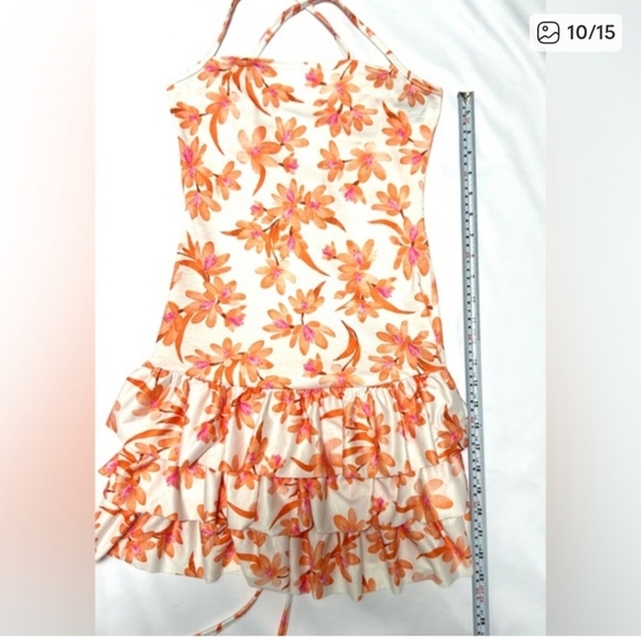 Prettylittlething Orange Floral Strappy Tiered Shift Dresd Size 2 - Picture 9 of 13